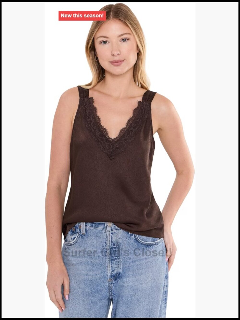 Splendid Lace Trim V-Neck Sleeveless Tank Top Women's Classic Fit
